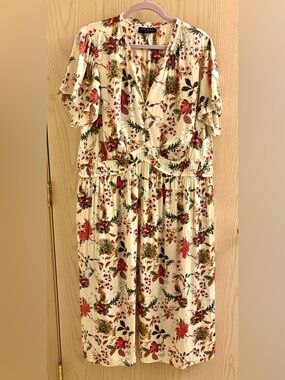 Lane Bryant Satin Floral Cream Wrap Midi/maxi Dress